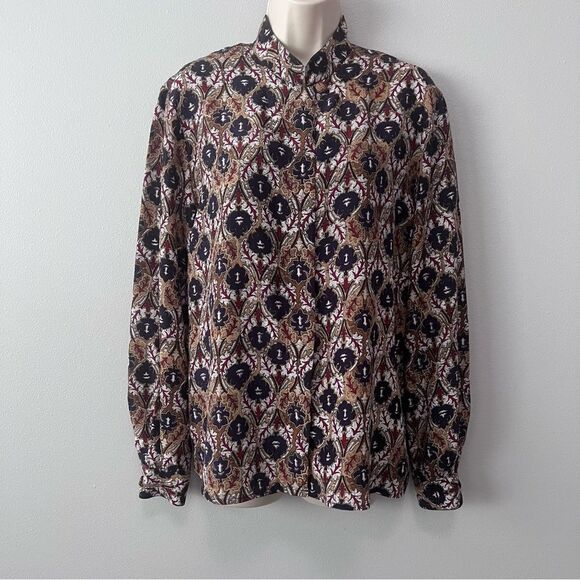 Tess Vintage Button Up Long Sleeve 100% Silk Blouse Size 8 - Picture 1 of 8